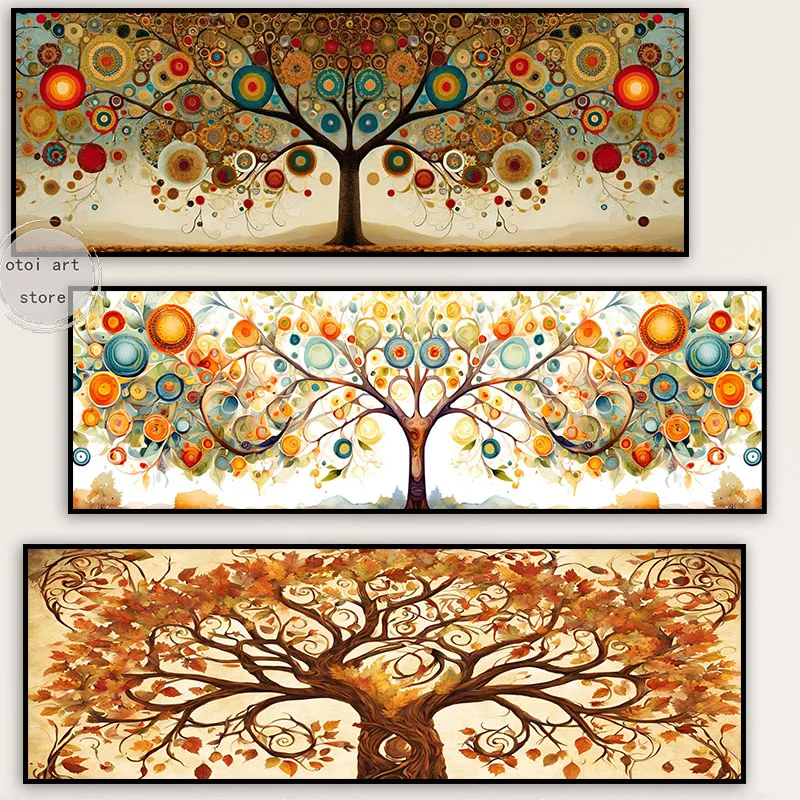 Vintage Tree of Life Gustav Klimt Style Leaves Landscape Art Poster Canvas Painting Wall Prints Picture Room Home Decor Cuadros