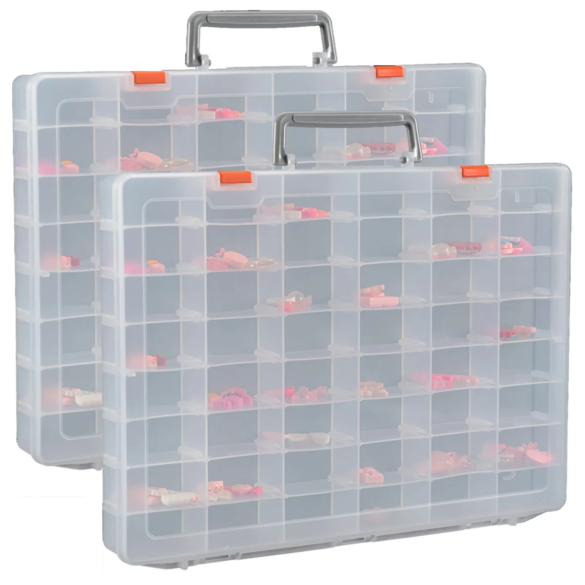 SPOR 2 Pack Large 48 Grids Clear Plastic Organizer Boxes with Adjustable Dividers, Jewlery Storages Bead Organizers