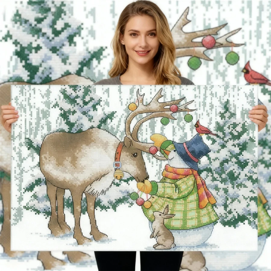 

2026 New Clear stock Elk and snowman cross stitch kit 11ct count print canvas stitches stitching needlework embroidery DIY Kits