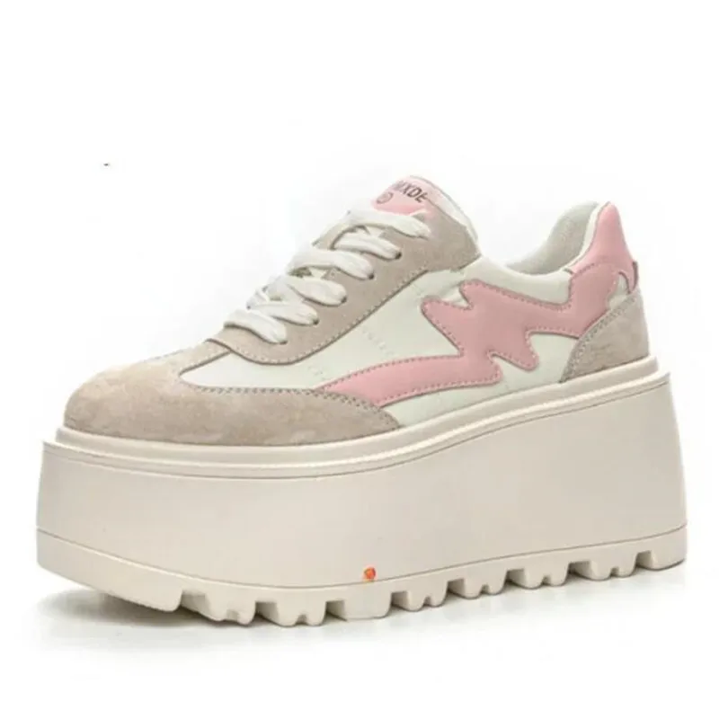 عالية الجودة 8 سنتيمتر النساء أحذية رياضية مكتنزة موضة جديدة الخريف الربيع أحذية القماش جلد الخنزير منصة عادية إسفين مضخات جلد طبيعي