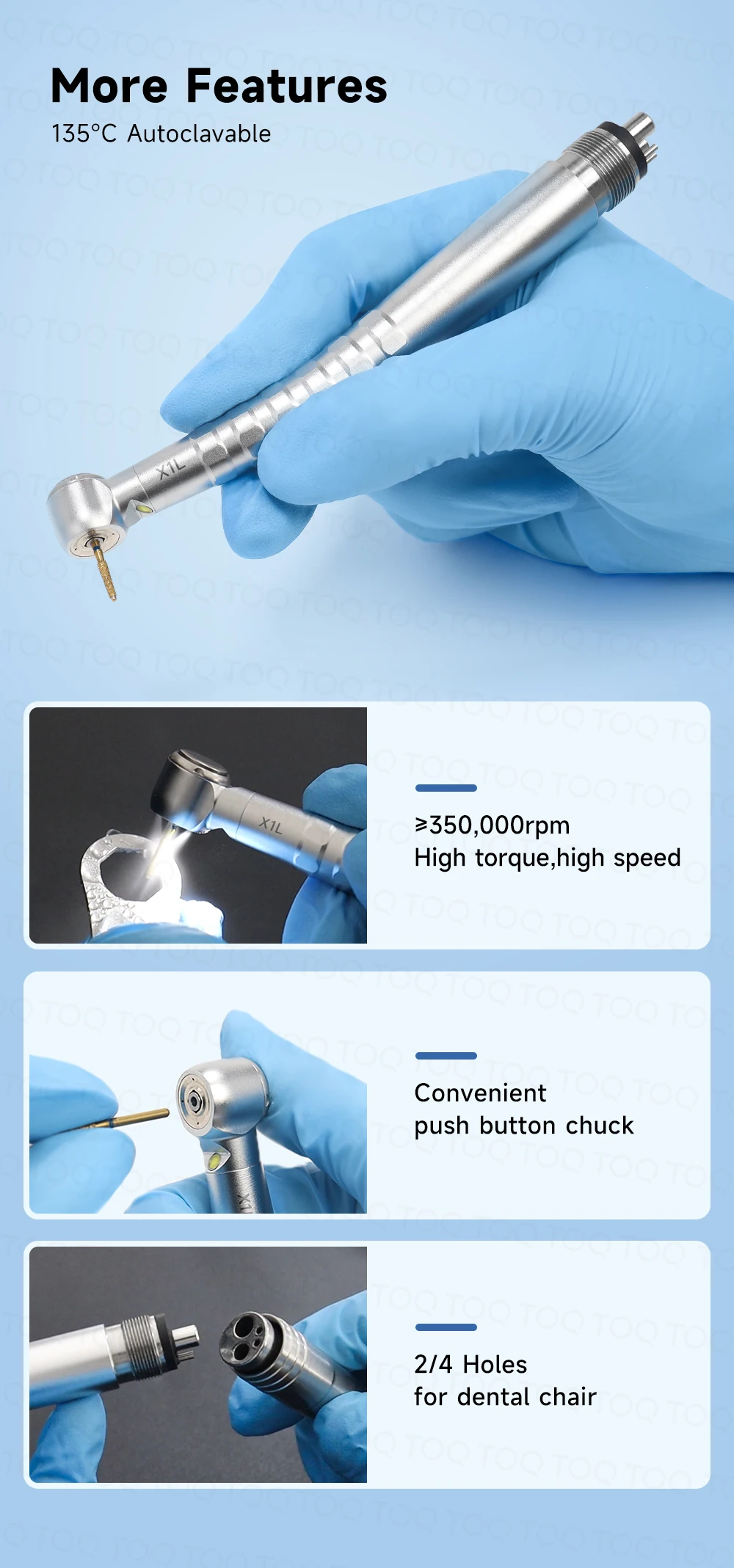 Self‑powered LED TOQ X1L LED High Speed Air Turbine Handpiece Torque Head E‑Generator Ceramic Bearing 4 Water Spray Low Noise