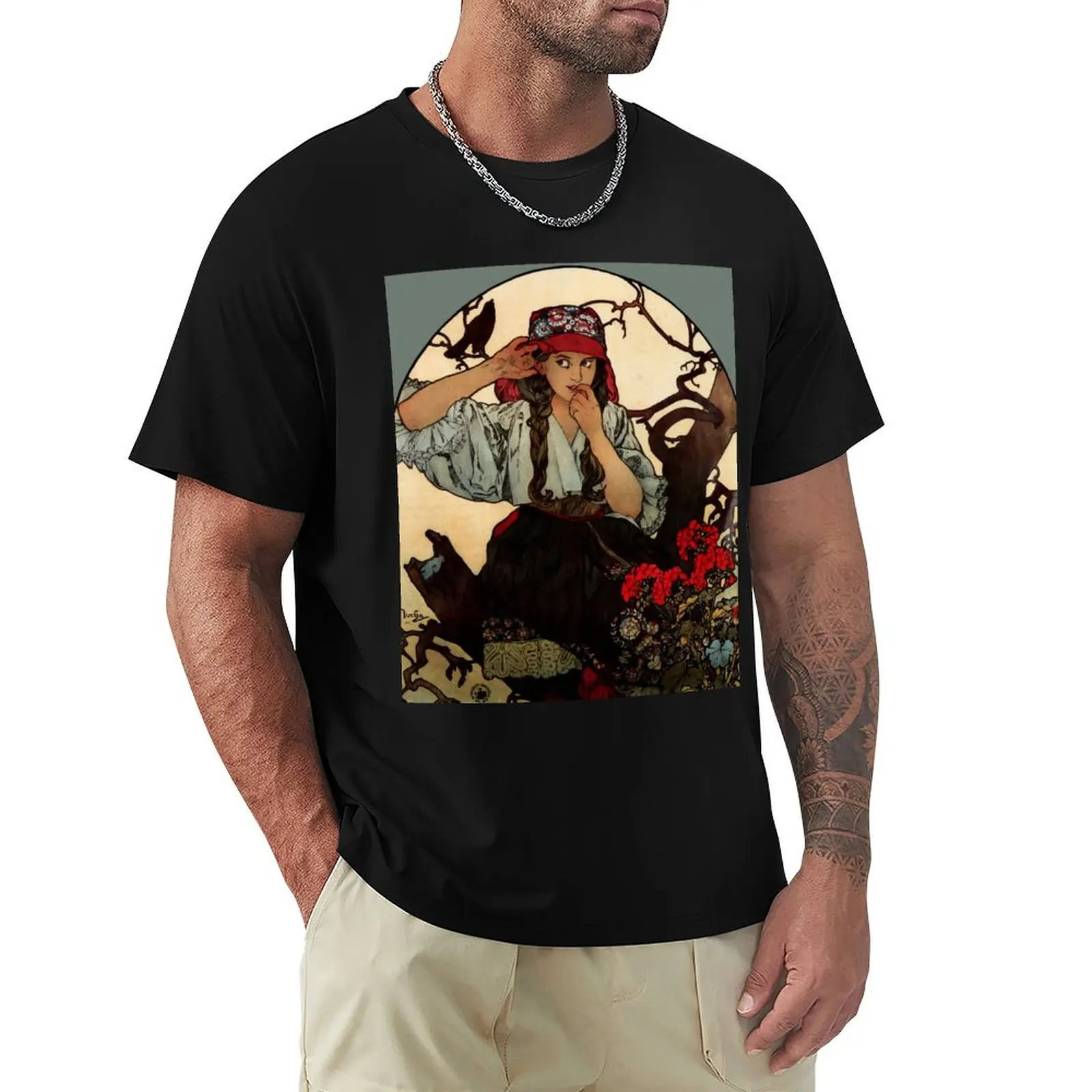 Alphonse Mucha (1860 – 1939) Association of Moravian Teachers poster T-Shirt Work Outdoor T-Shirt for Men