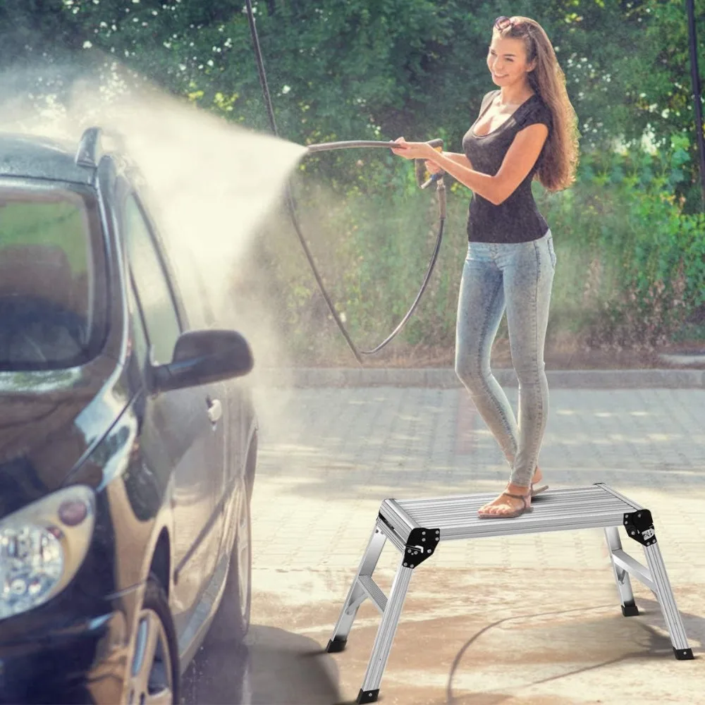 

Мебельные комплекты - Рабочая платформа-лестница из алюминия, безопасная для гипсокартона, одобренная CE, грузоподъемность 330 фунтов, складная лестница-табурет с нескользящим ковриком