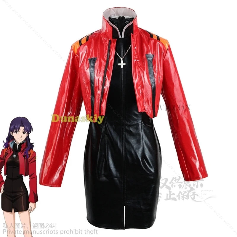 Anime Katsuragi Misato Cosplay Custume With Wig Latex Red Jacket Dress Necklace Sexy Girl Bunny Suit Halloween Costume Women