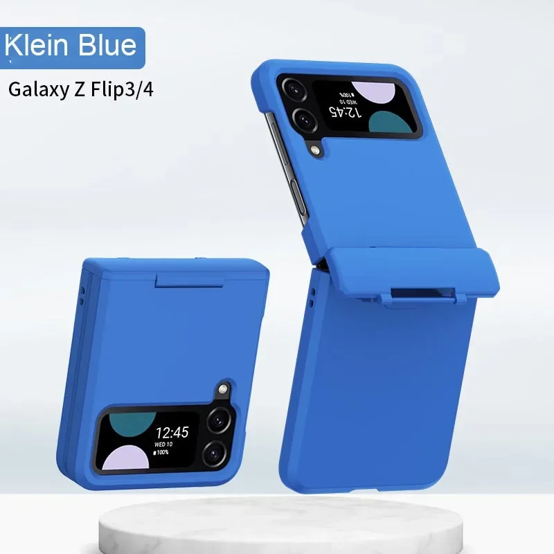 حافظة مفصلية بلون صلب لسامسونج جالاكسي زد فليب ، غطاء واقي صلب ، ملمس جلد ، ضد للصدمات ، Flip4 ، 3 ، 4 ، 5G ، الموضة ، 4