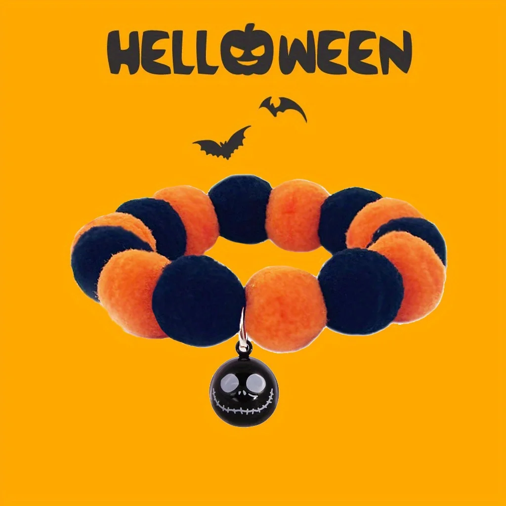 Halloween-Haustierhalsband 3-teiliges Set, Elastisch Verstellbar mit Glocke, Sicherheitsverschluss für Katze und Hund, Niedliches Gruselkostüm für Leckerli-Party – Detail 3