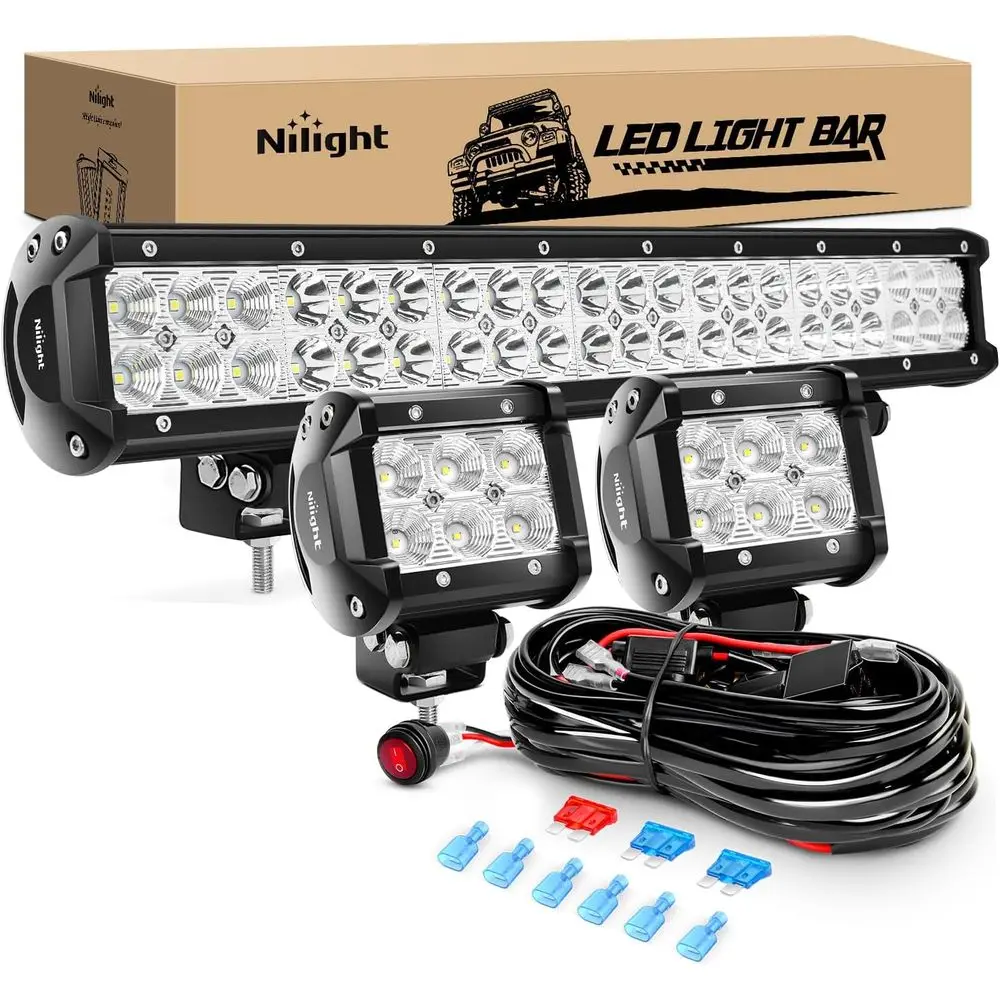 

2-Pack 18W 4-Inch LED Flood Lights with 126W Spot & Flood Combo LED Light Bar, 16AWG Wiring Kit, 2-Year Warranty