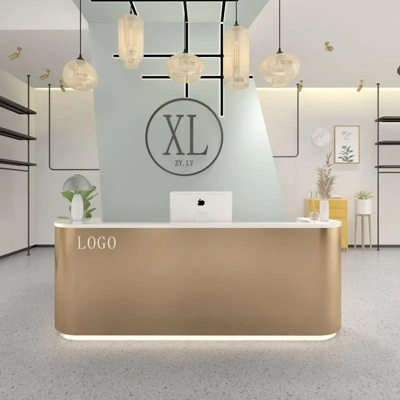 Customized Stainless Steel Company Beauty Salon Reception Desk Clothing Store Barber Shop Light Luxury Commercial Bar Checkout P