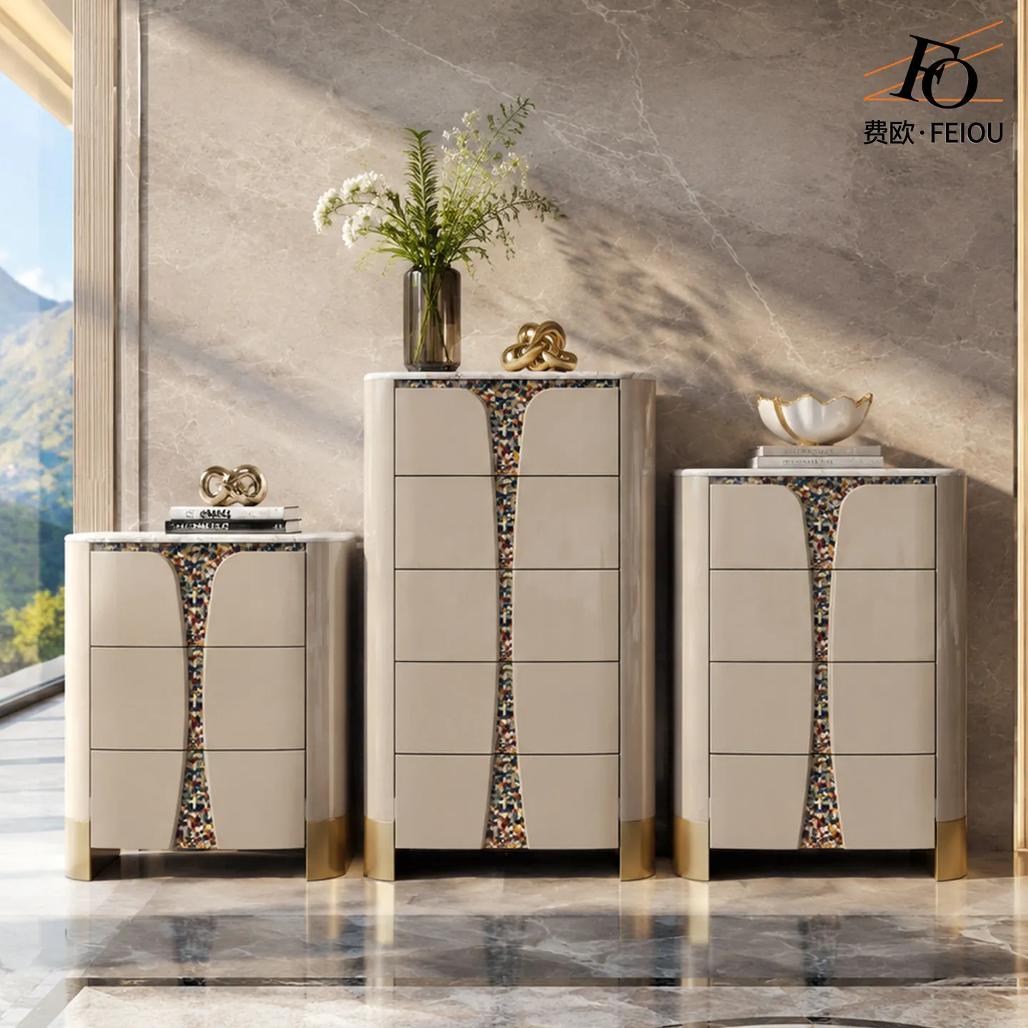 LMM light luxury chest of drawers original Italian marble storage drawer three or four bucket cabinet