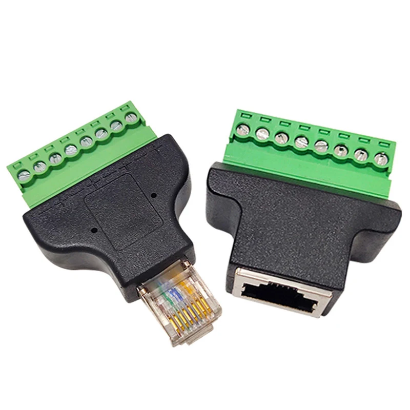 RJ45 to 8PIN Terminal Green Ethernet Converter 8P8C Crystal Modular Crimps LAN Network Line Plug RJ45 Male Female Extend Adapter