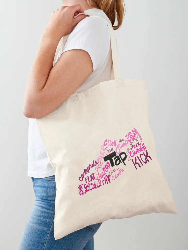 Dance Shoe Filled with Tap Terms Shades of Pink and Purple Tote Bag Eco bag Handbags women tote bag university