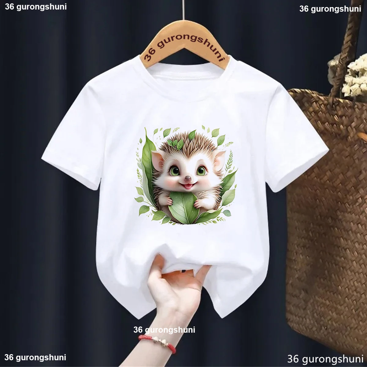 Cute Green Plants Panda, Tiger, Hedgehog Animal Prints Tshirt Kids Summer Fashion Boys Tshirt Funny Boys Girls Clothes Tees Tops