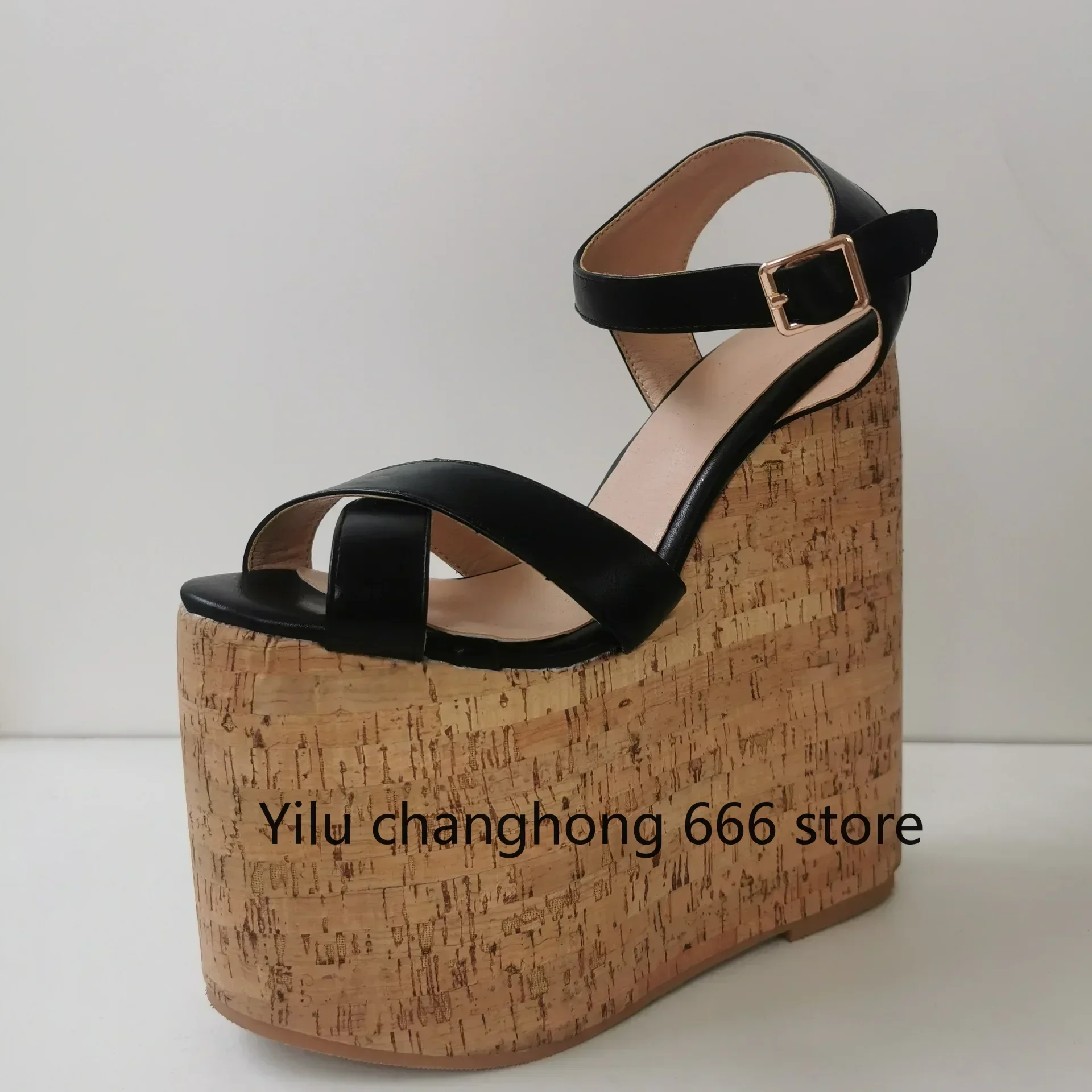 

Vintage 21cm Super High Wedges Sandals Round Open Toe 11cm Platform Women's Shoes Summer Street Style Ankle Strap Sandals