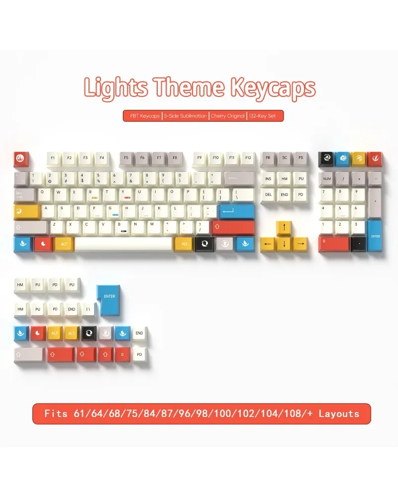 Vibrant Lights Themed 132 Keys PBT Keycaps Five-sided Sublimation Cherry Profile