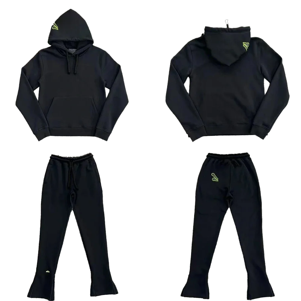 

SY-83 Men's Jogger-Style Streetwear Hoodie & Sweatpants Set, Green-Trimmed Printed Knit Tracksuit
