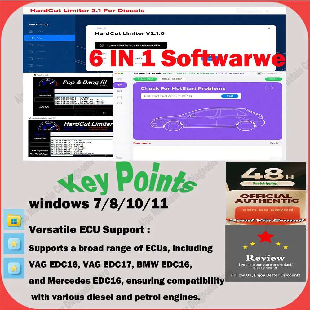 

ECU Software 6 IN 1 PACKAGE HardCut Limiter Diesel + Petrol Engine UltraCuttr + Pop&Bang + HARDCUT VMAX + HotStartr + QLaunchr