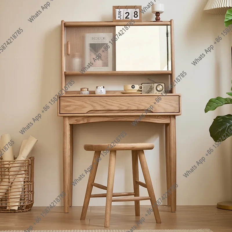 

X Solid Wood Dressing Table, Desk Integrated, Modern Simple Bedroom, Ash Wood Dressing Table, Multi-functional Dressing Table