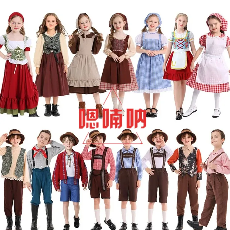 

Традиционный детский костюм на Хэллоуин для мальчиков и девочек, детская школьная одежда для выступлений, этнический сценический наряд, полиэстер...