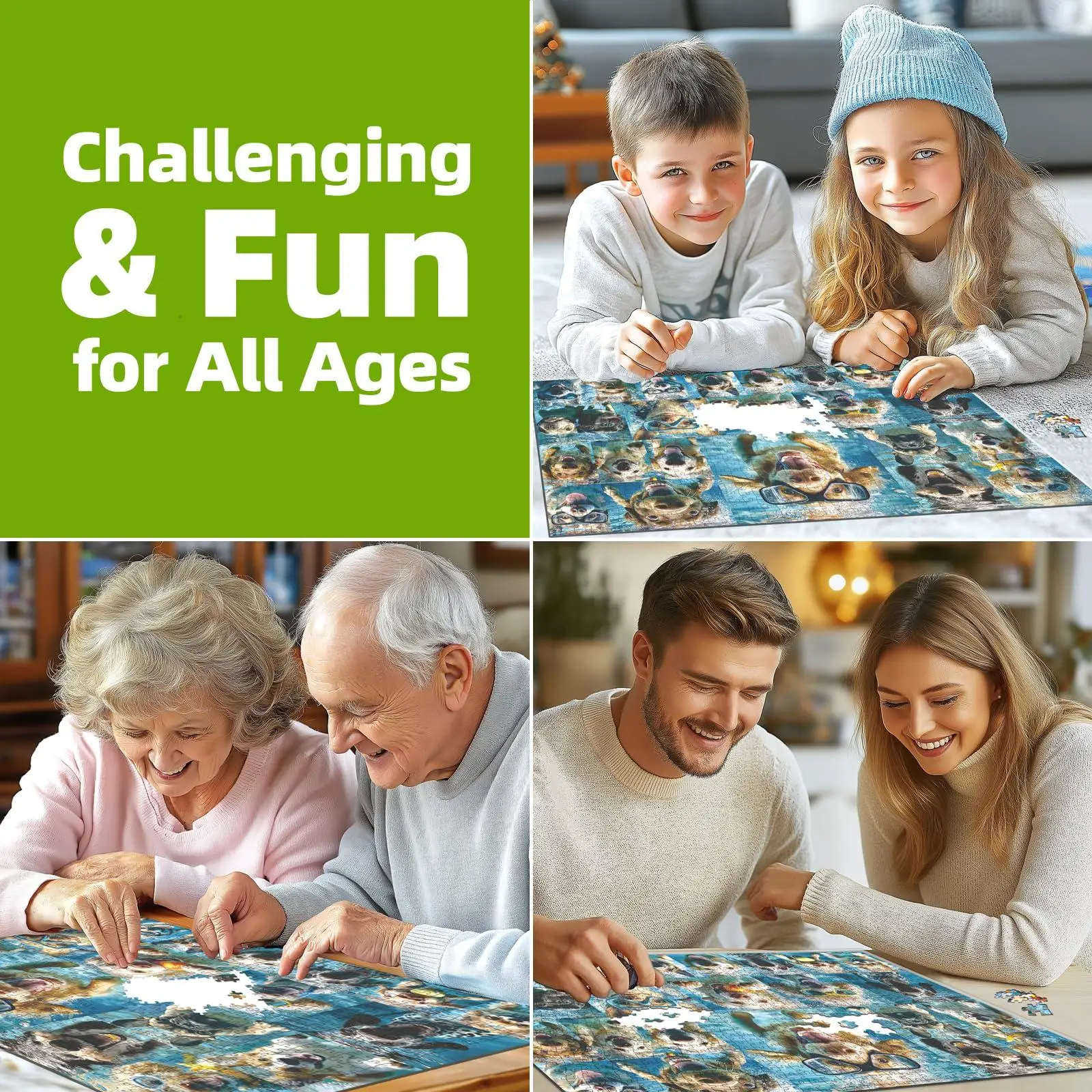 Underwater Dogs Jigsaw Puzzles 150/300/500/1000 Pieces for Adults Funny Cute Dogs Collage Puzzles for Adults Family Game