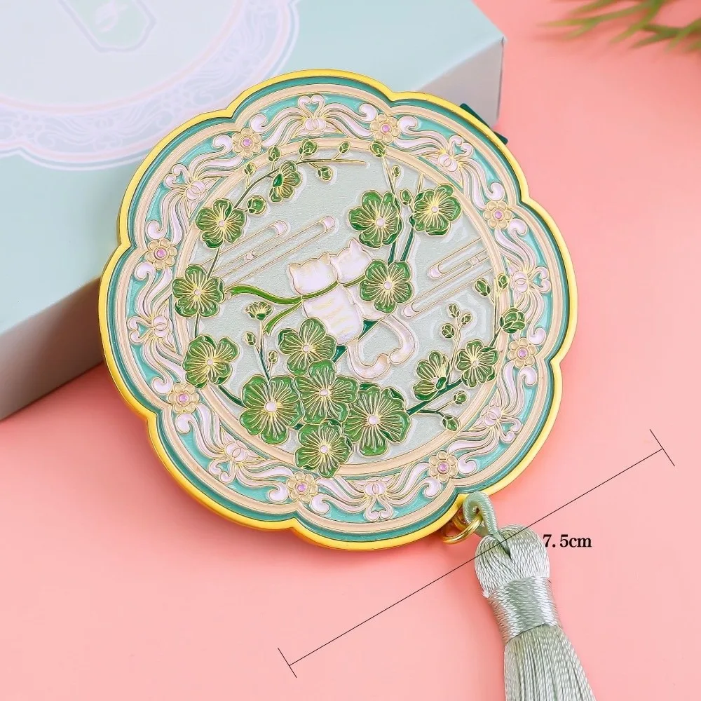 Exquisite Portable Makeup Mirror Relief Design Chinese Style Handheld Mirror Clear with Tassel Cosmetic Mirror Tourist Souvenirs