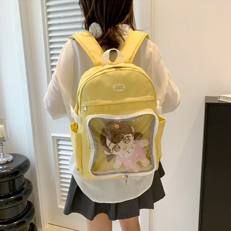 High-capacity Backpacks for Women Fashion Trendy Ita Bag All Match Transparent Canvas School Bag Teenage Girls Preppy Style