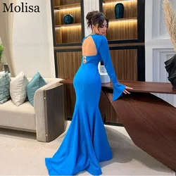 MOLISA Blue Backless Formal Occasion Dresses 2024 Mermaid Square Collar Sexy Long Party Celebrity Evening Gowns فساتين الحفلات