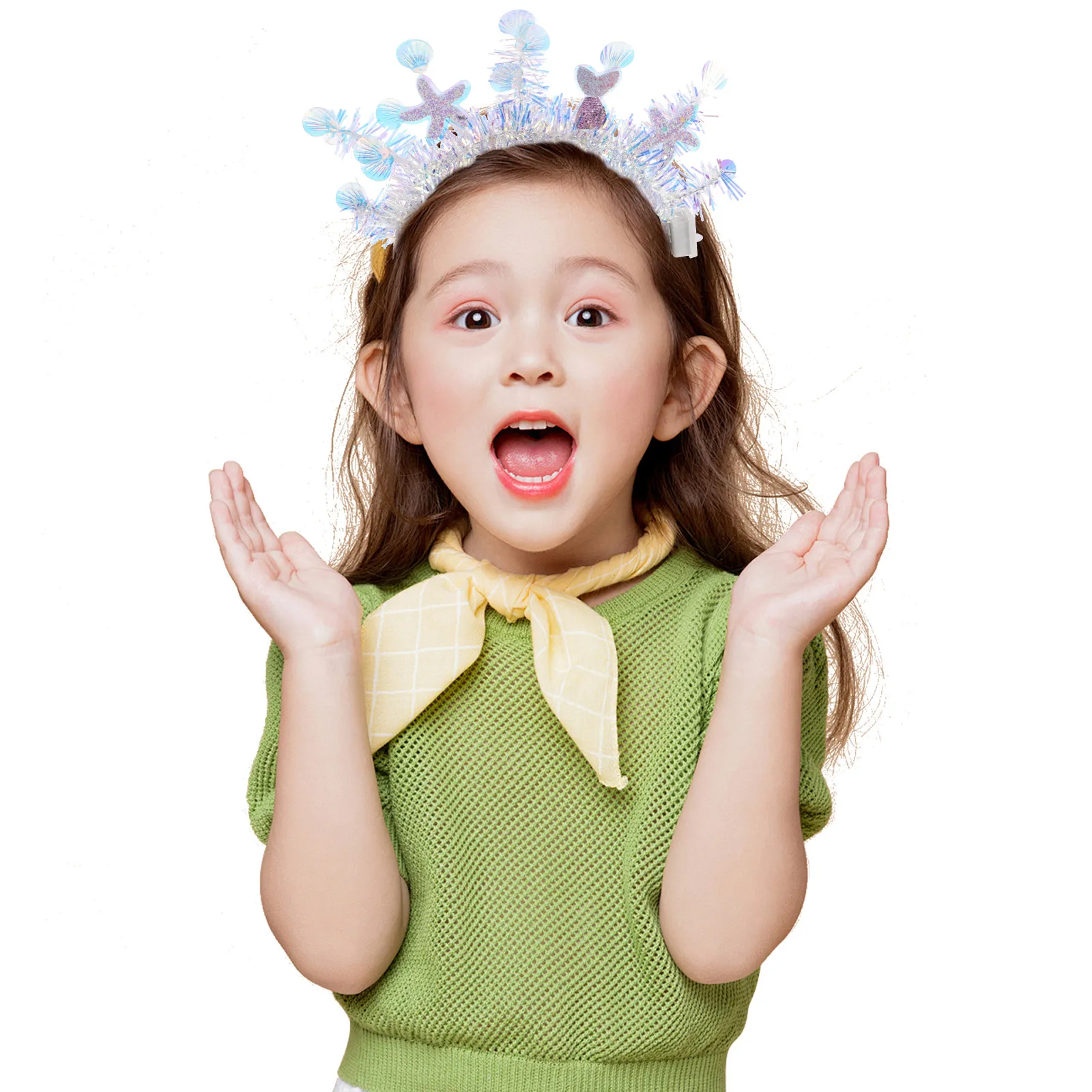 

Светящаяся повязка на голову «Русалка» с ракушками, переливающимися фольгированными полосками и короной, аксессуар для вечеринок и костюмов для девочек