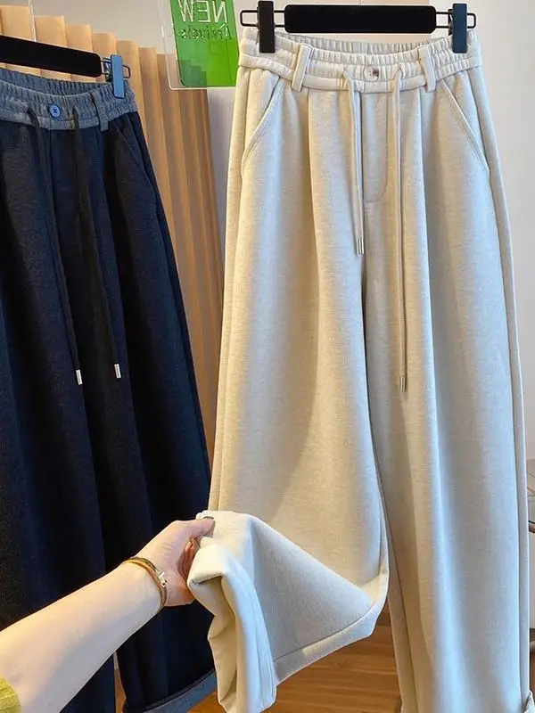 Pantaloni a gamba larga taglie forti Pantaloni casual dritti larghi da donna Pantaloni lunghi fino al pavimento Autunno Inverno Jeans a vita bassa