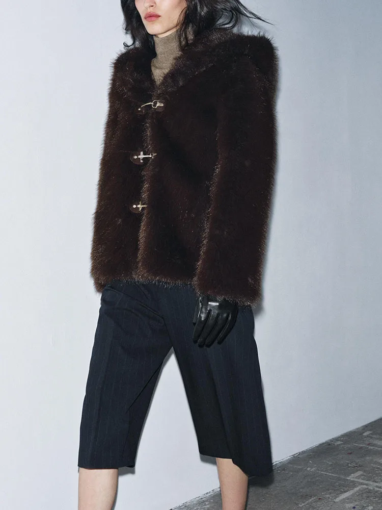 

Модная короткая куртка из искусственного меха для женщин: новинка зимнего сезона, элегантная женская короткая куртка на пуговицах