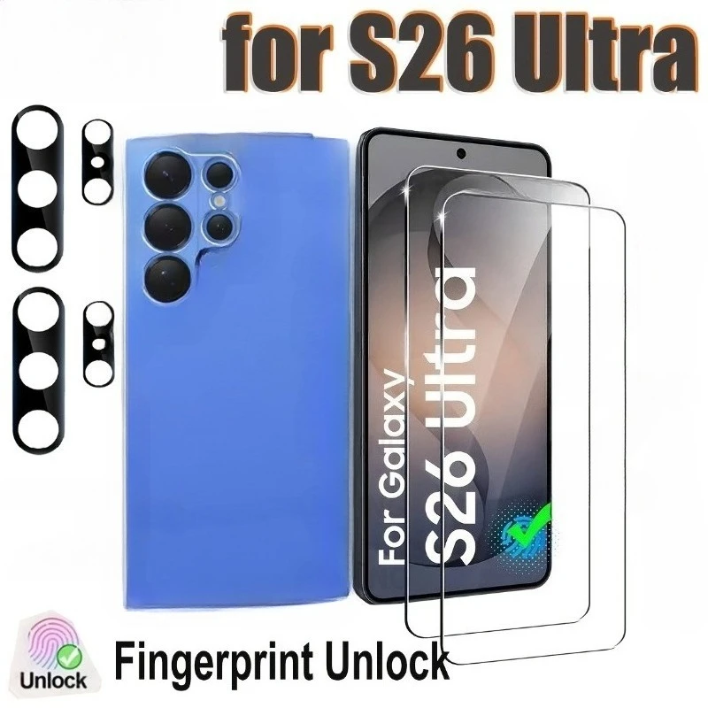 4In1 2pcs HD Tempered Glass Screen Protectors+2pcs Lens Screen Protector, Suitable for Samsung galaxy S22/S23/S24/S25/S26 Ultra