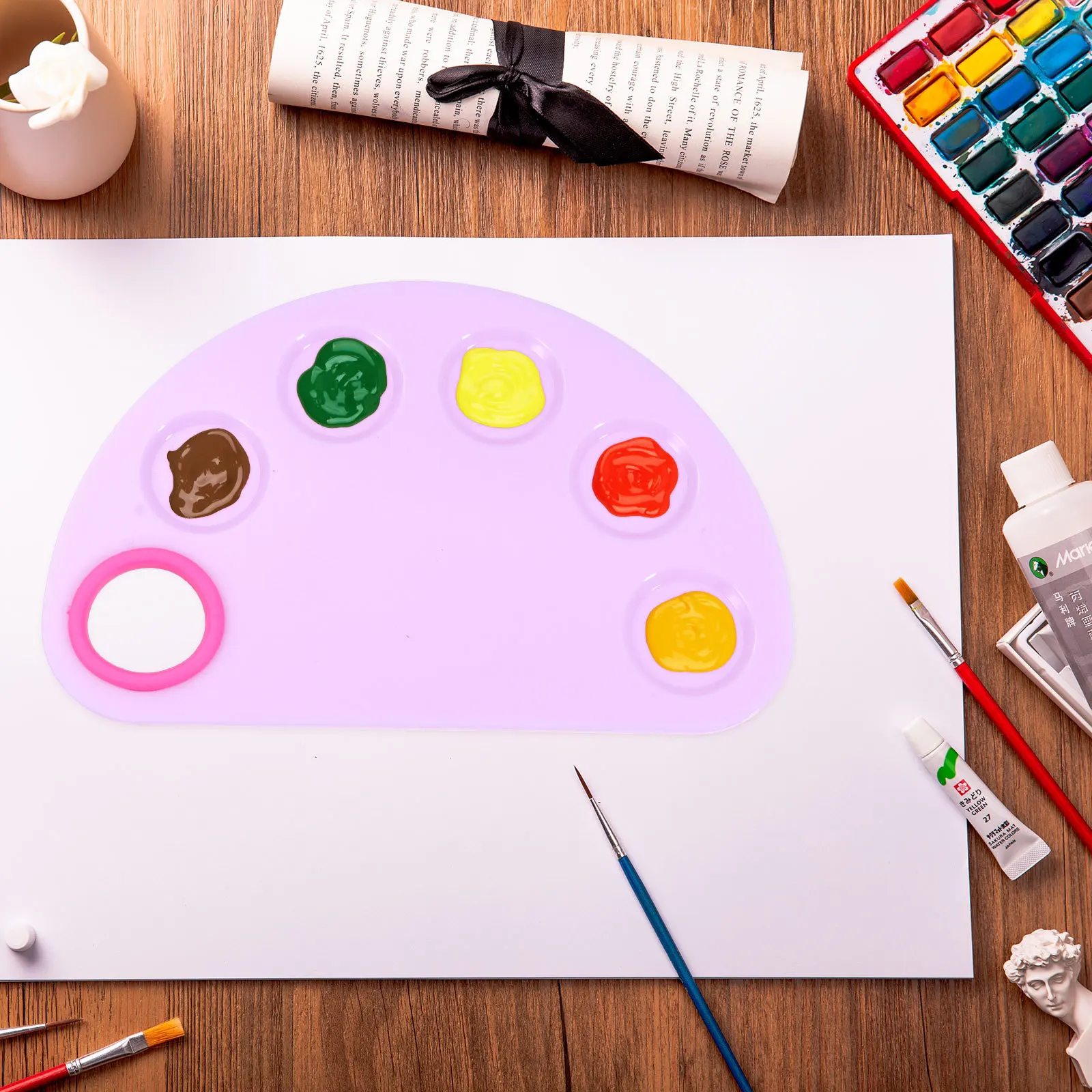 

2 set Paint Tray Plastic Pallets Diy Art Painting Board Random Color Square Pigment Trays Drawing Tray For Watercolor Color