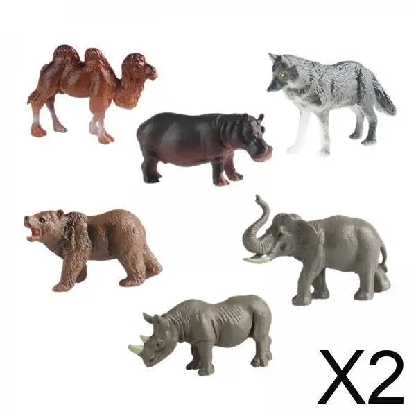 Figuras de juguetes de animales de 2x6 piezas, modelo de juego de animales, recuerdos de fiesta, regalos de cumpleaños, adorno de pastel, estatua de Animal salvaje realista