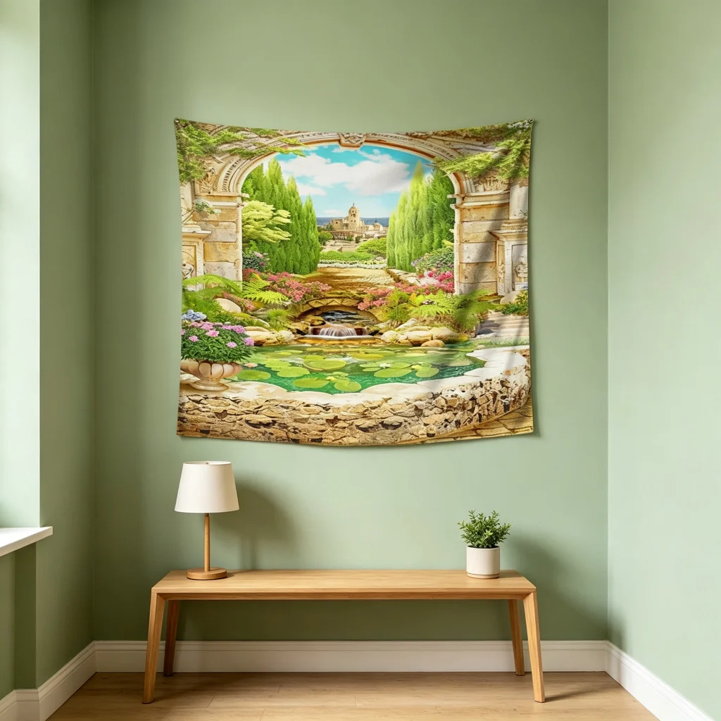 1PC Garden Scenery Print Backdrop Banner, Bedroom Living Room Photo Background, Polyester Wall Hanging, Home Decor, Wall Art