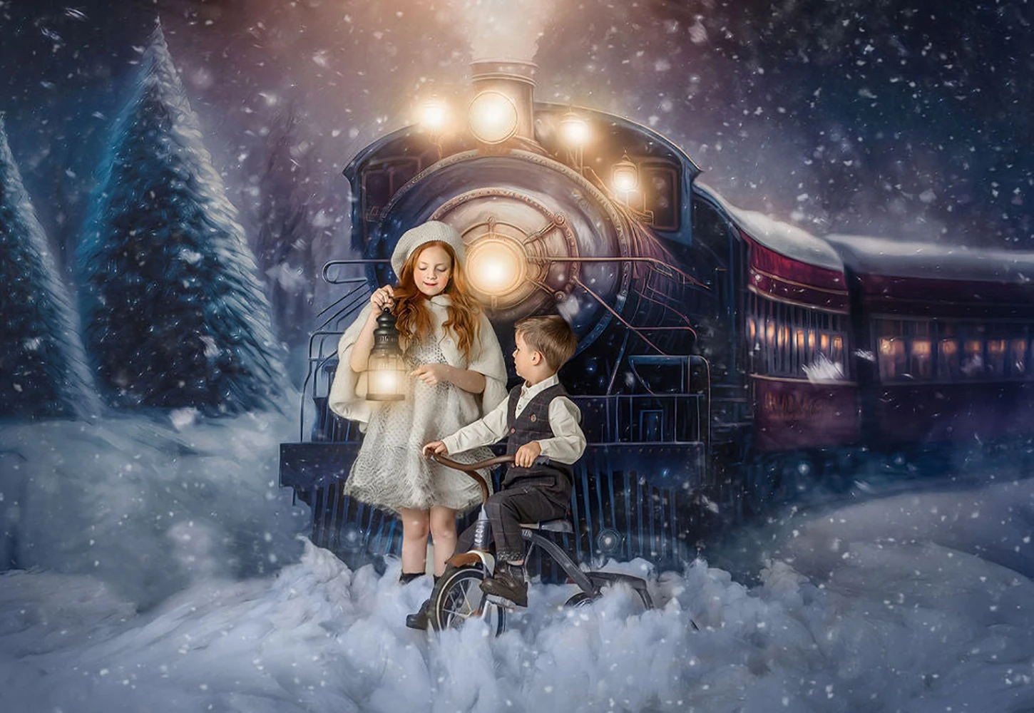 Polar Express Train Backdrops All Aboard Theme Kids Baby Portrait Photocall Girl Adult Photostudio Christmas Winter Background