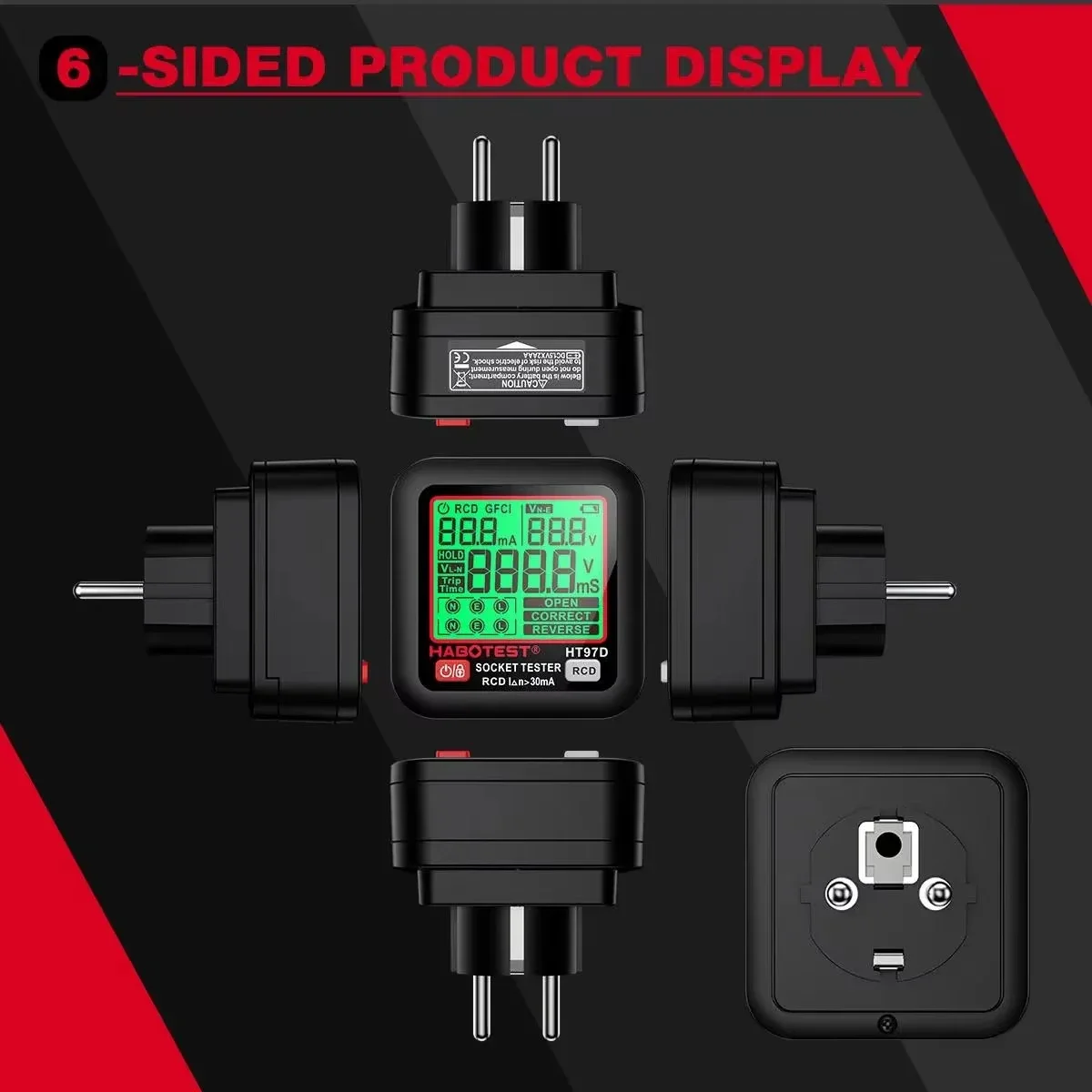 HABOTEST HT97B/D/E Digital Socket Tester GFCI RCD Outlet Detector LCD Voltage Display Wiring Fault Leakage Switch Checker