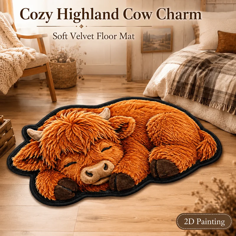 VIKAMA Cute Highland Cow Rug Soft Plush Rug in Unique Shapes Indoor Outdoor Entryway Doormat Home Decor Aesthetic Gift Trending