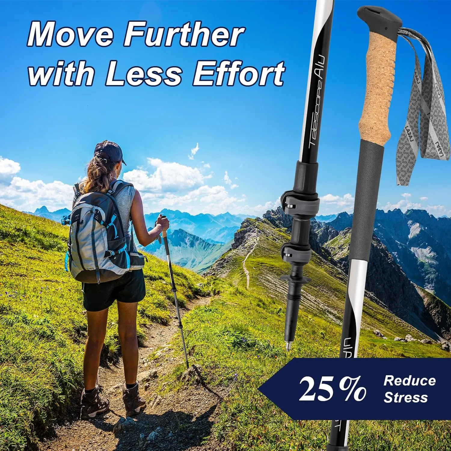 أقطاب المشي لمسافات طويلة، أقطاب رحلات تلسكوبية خفيفة للغاية، أعواد مشي محمولة مع ارتفاع قابل للتعديل للرجال والنساء