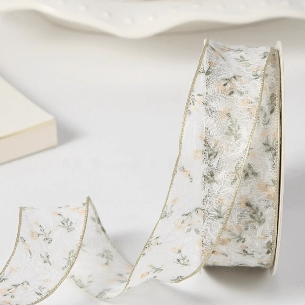 2.5cm/4cm Floral Fishnet Lace Trim 10 Yards Gift Wrapping Floral Lace Ribbon Flowers Bouquet Packaging Lace Ribbon Tape