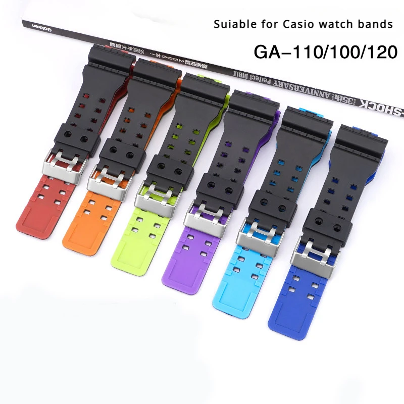 Suitable for Casio Watch Band GA100/110/120/140/300/400/700 Double Color Replace Watch Strap Black TPU Strap