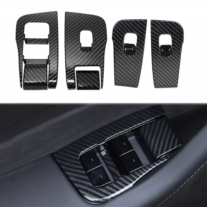 6x Car Decorative Cover Carbon Fiber Texture Door Window Switch Lift Button Frame Decorative Frame For Tesla Model 3 Y 2017-2021