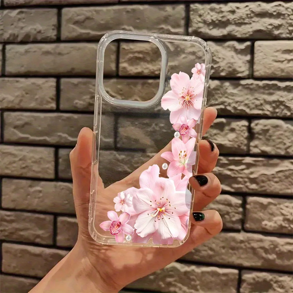 Pink Hibiscus Floral Aesthetics Coquette Clear Phone Case Cover for iPhone 17 16 11 15 14 13 12 Pro Max XS X 7 8 Plus Hard Funda - náhled 3
