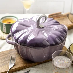 Multifunctional Cast Iron Enamel Soup Pot Evenly Heated Pumpkin Shaped Kitchen Universal Household Induction Cooker Cookware