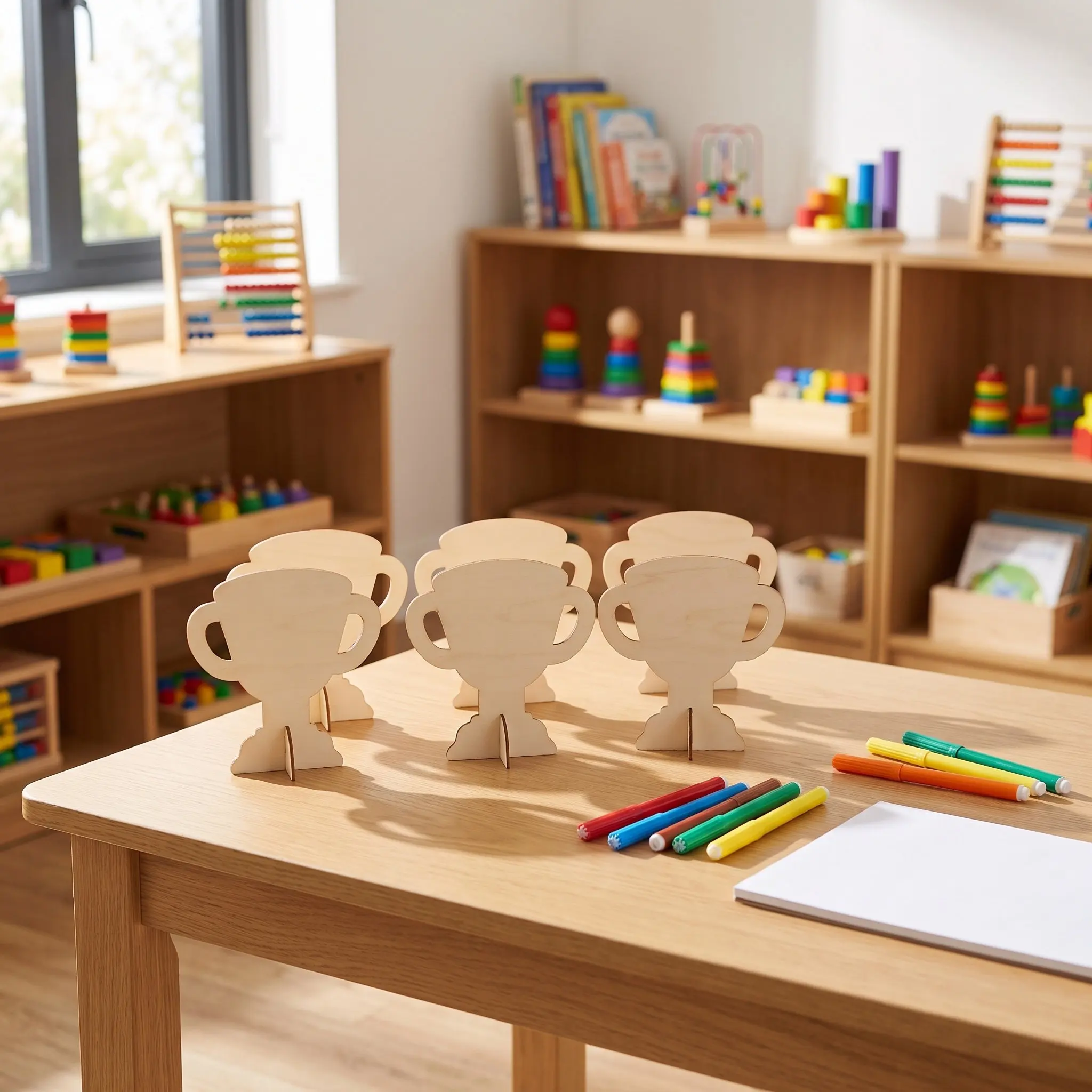 6Pcs Children Handcraft Trophies Wood Colored DIY Creative Sturdy Set for Hands-on Development Graffiti Trophy
