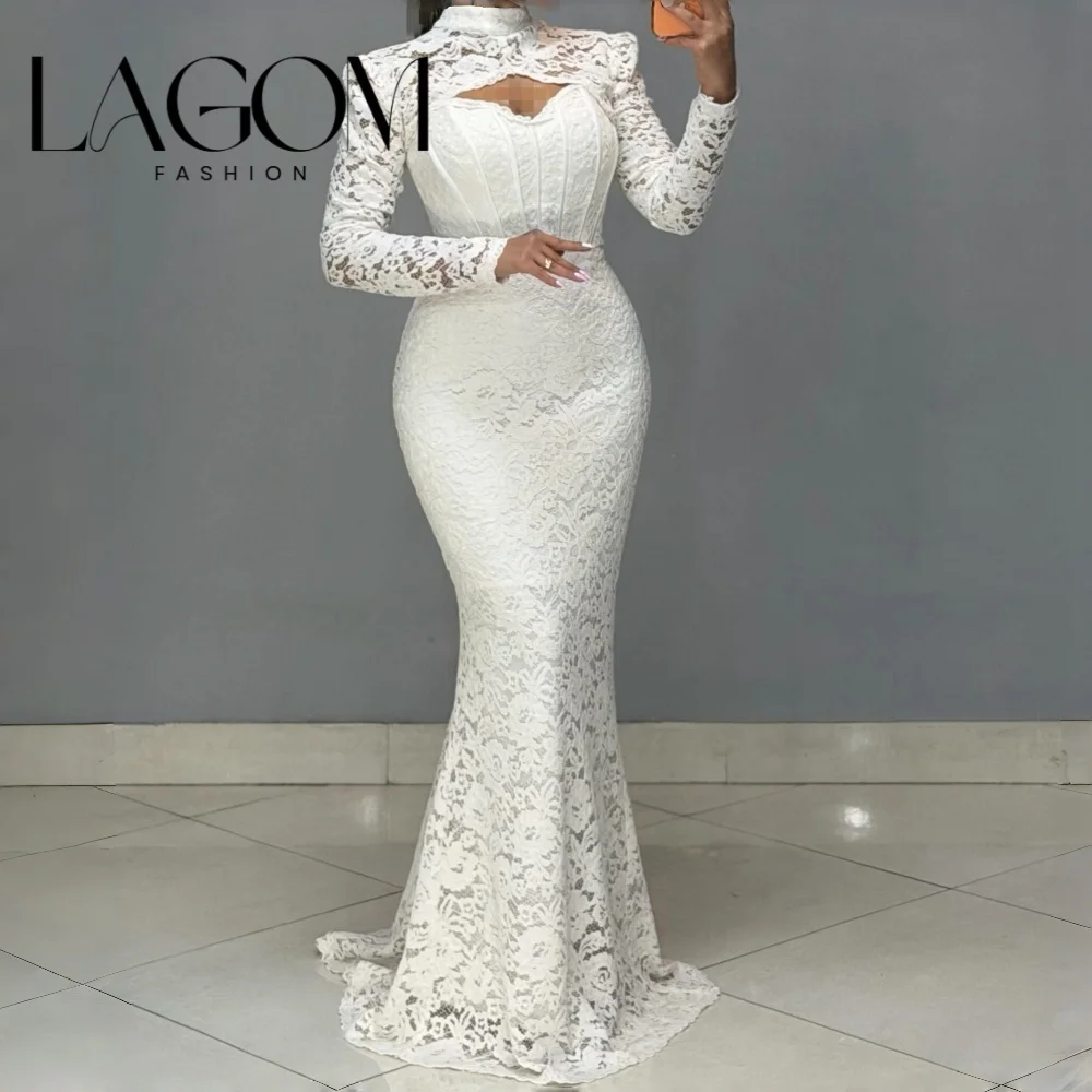 Lagom Customized Elegant Two-piece With Jacket Evening Gowns Full Sleeve Temperament Lace Mermaid Long Dresses Elegant Prom Gown