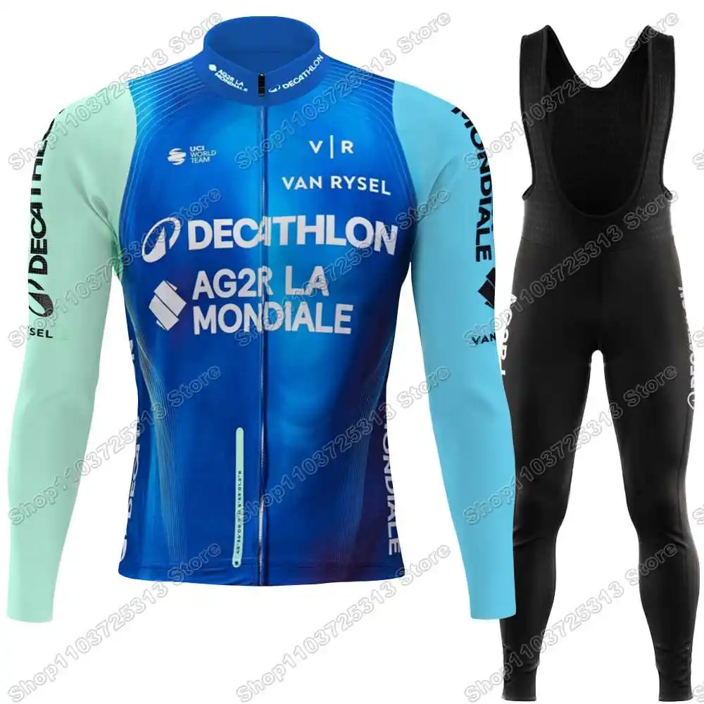 2025 Team AG2R Cycling Jersey Set Autumn Winter France Belgium Spain Italy Cycling Clothing Men Road Bike Jacket Suit Bib Tights