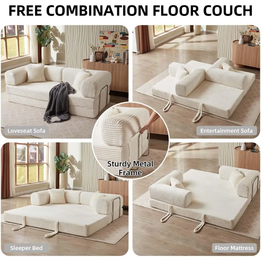 أريكة سرير قابلة للطي وقابلة للتحويل مع مرتبة سروال قصير سحابي، إطار ثابت الشكل، أريكة أرضية قابلة للطي لمقعد مريح #6