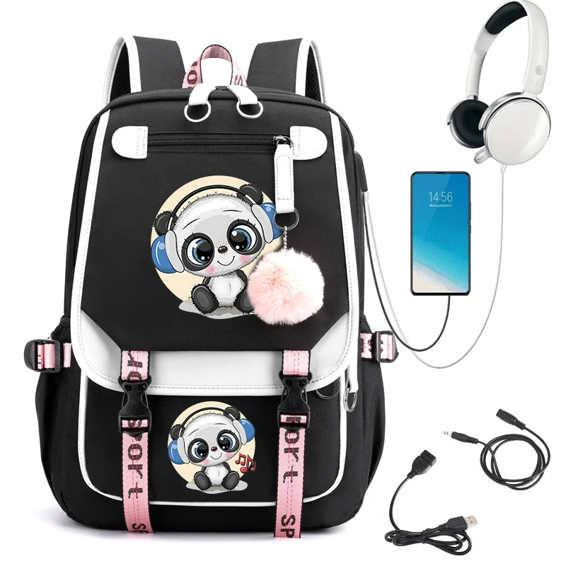 Girls School Backpack Bags Panda Anime Teenager Girls Bookbag Laptop Travle Bagpack Kawaii Cute Backpacks Primary Students Bags