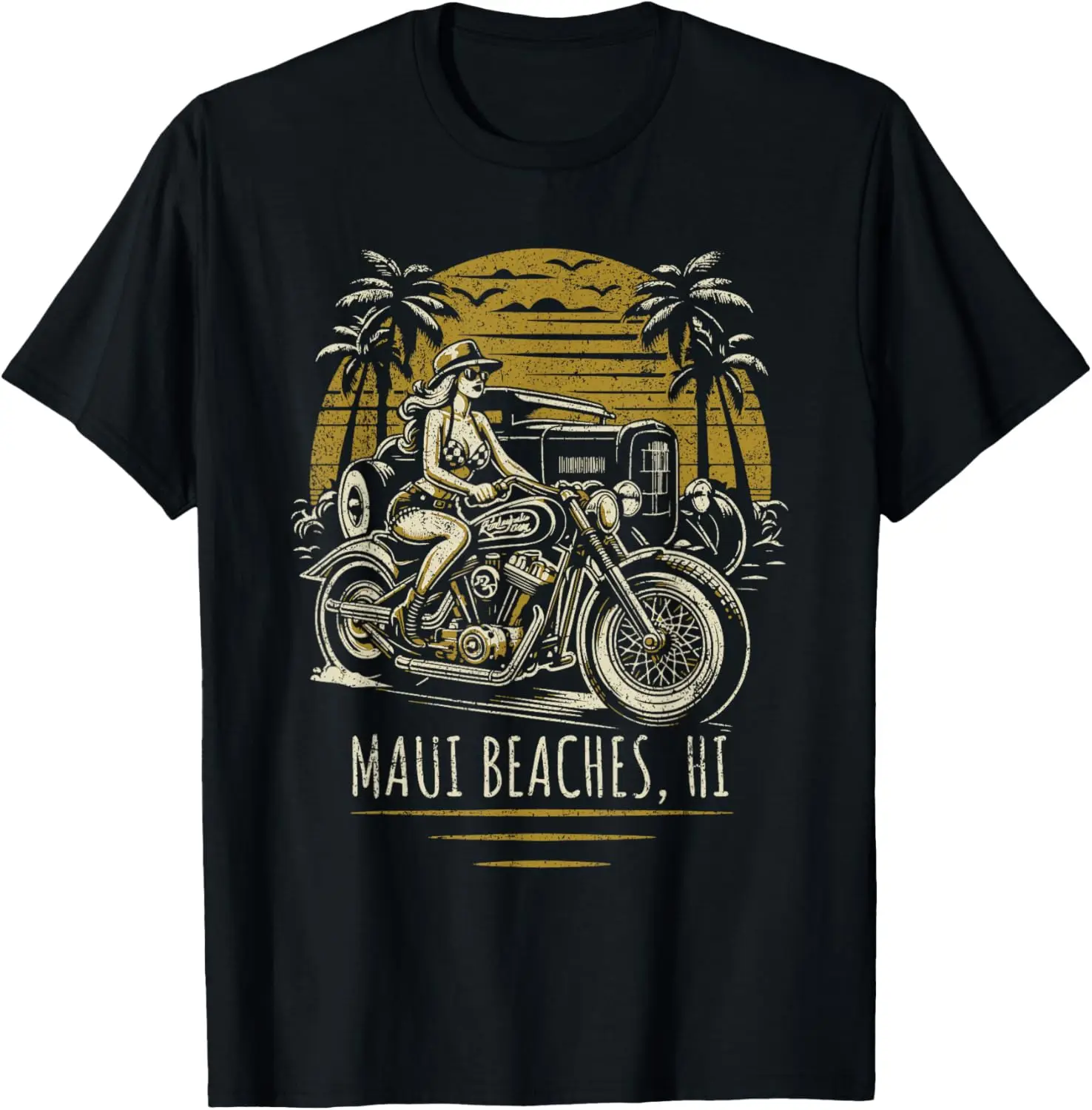

Футболка Maui Beaches Hawaii Motorcycle Hotrod с винтажным дизайном