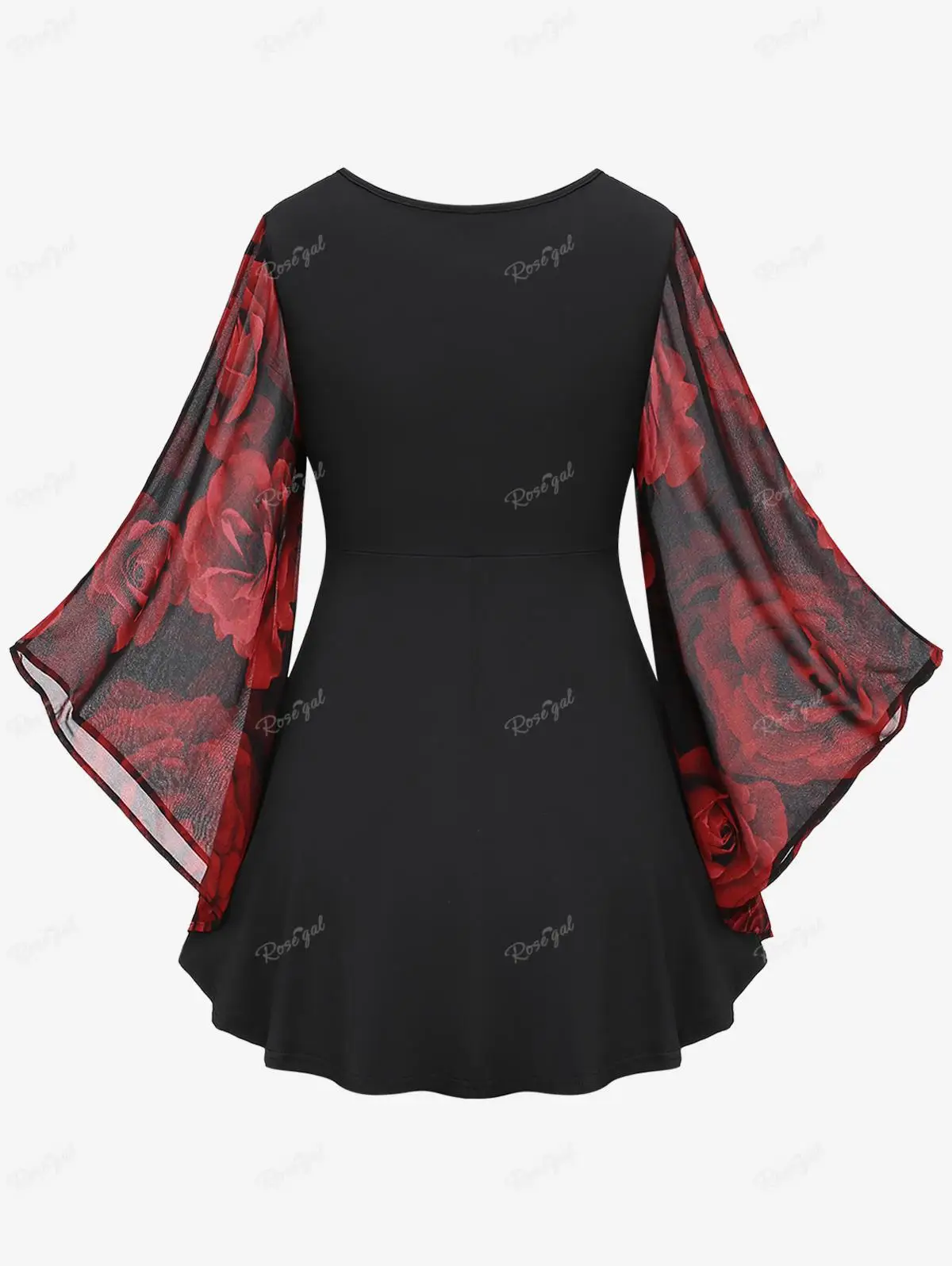 ROSEGAL Plus Size Lace Up Floral Chiffon T-shirt Autumn Sweetheart Neck Butterfly Sleeve Blouse Tops Five Colors Can Choose