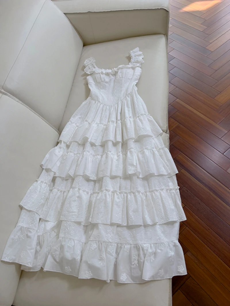 

Белое хлопковое платье с вышивкой и ажурными вставками, многослойное, для пляжного отдыха, с эффектом омоложения, для девушек